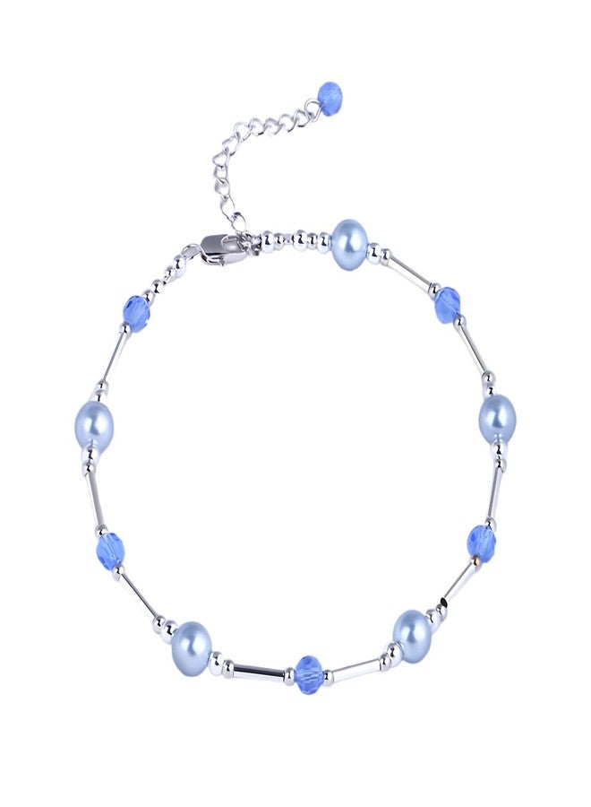 يافيجي خلخال أزرق من YAFIYGI، هدية زرقاء للعروس في يوم زفافها، مجوهرات أنيقة مستوحاة من فساتين الزفاف، خلخال بسلسلة من الخرز الكريستالي، إكسسوارات مميزة لوصيفات العروس والعروس. - Image 1