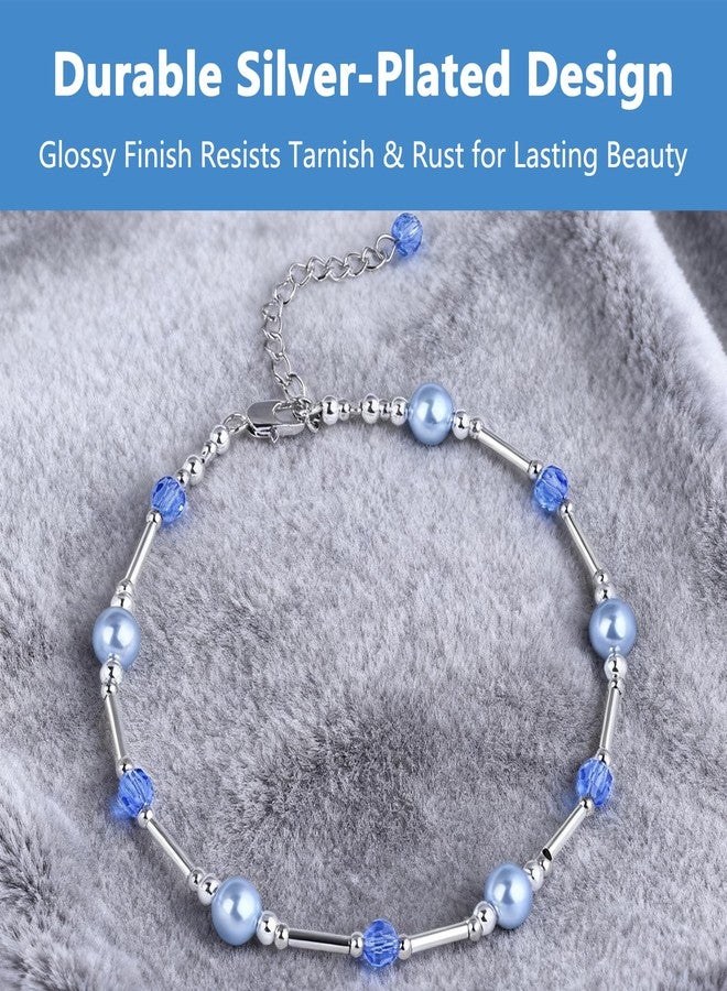 يافيجي خلخال أزرق من YAFIYGI، هدية زرقاء للعروس في يوم زفافها، مجوهرات أنيقة مستوحاة من فساتين الزفاف، خلخال بسلسلة من الخرز الكريستالي، إكسسوارات مميزة لوصيفات العروس والعروس. - Image 5