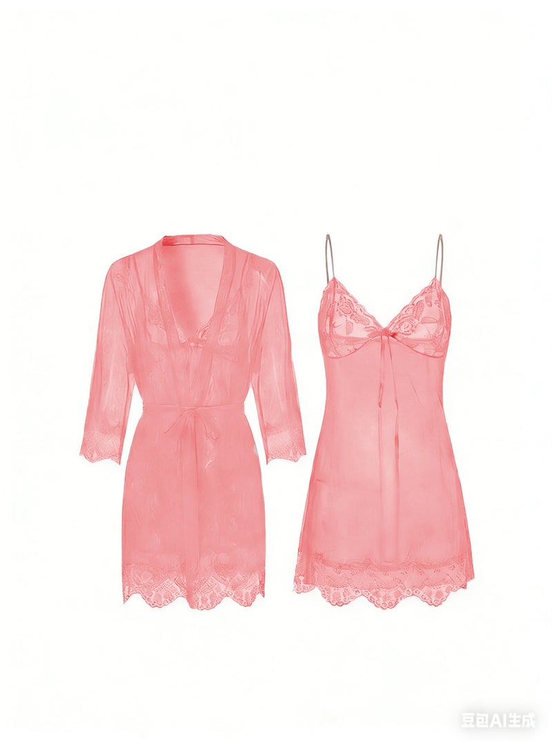 جوي شيك طقم بيجامة حرير نسائي مكون من 4 قطع - Image 1