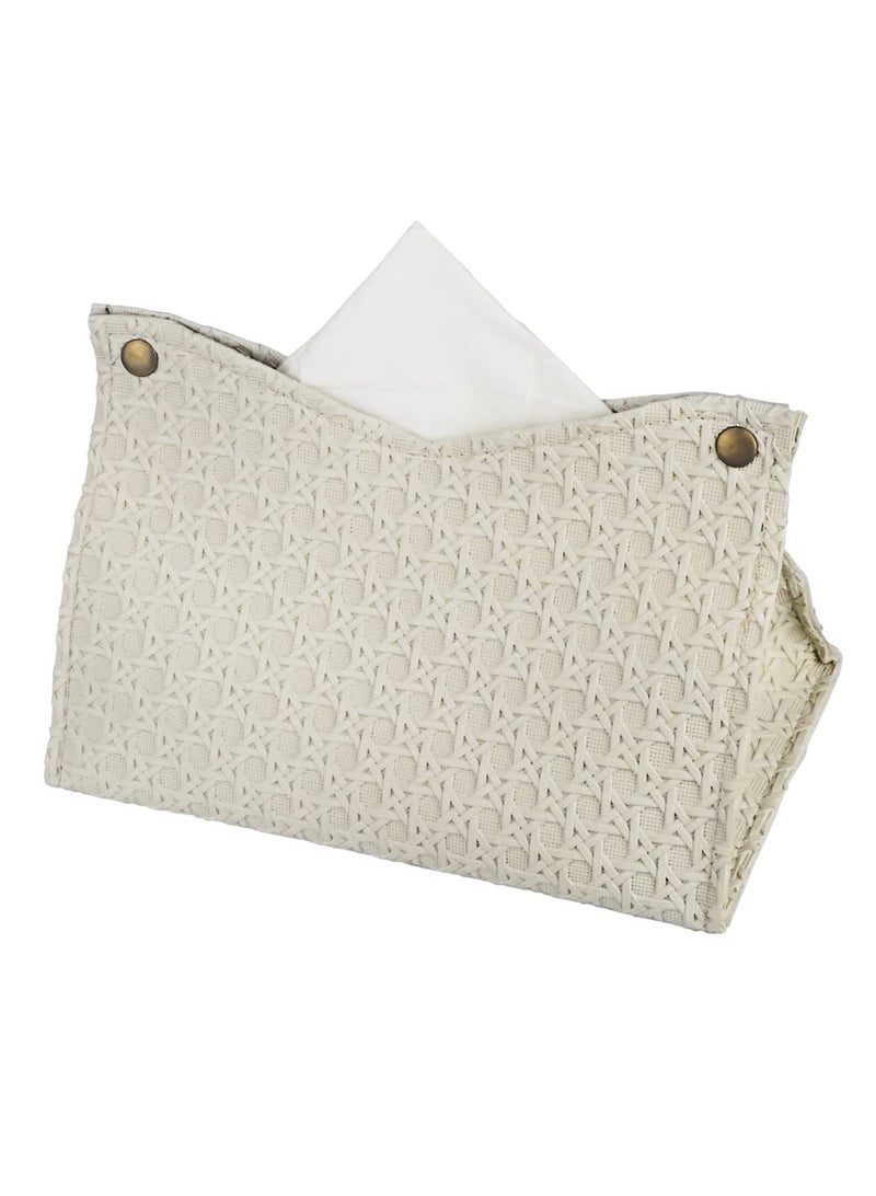 PU Leather Tissue Box, Rattan Style Tissue Box, Modern Facial Paper Organizer, Modern PU Leather Tissue Box, for Tabletop, Bathroom, Car, Office, Night Stands (Beige) - Image 1