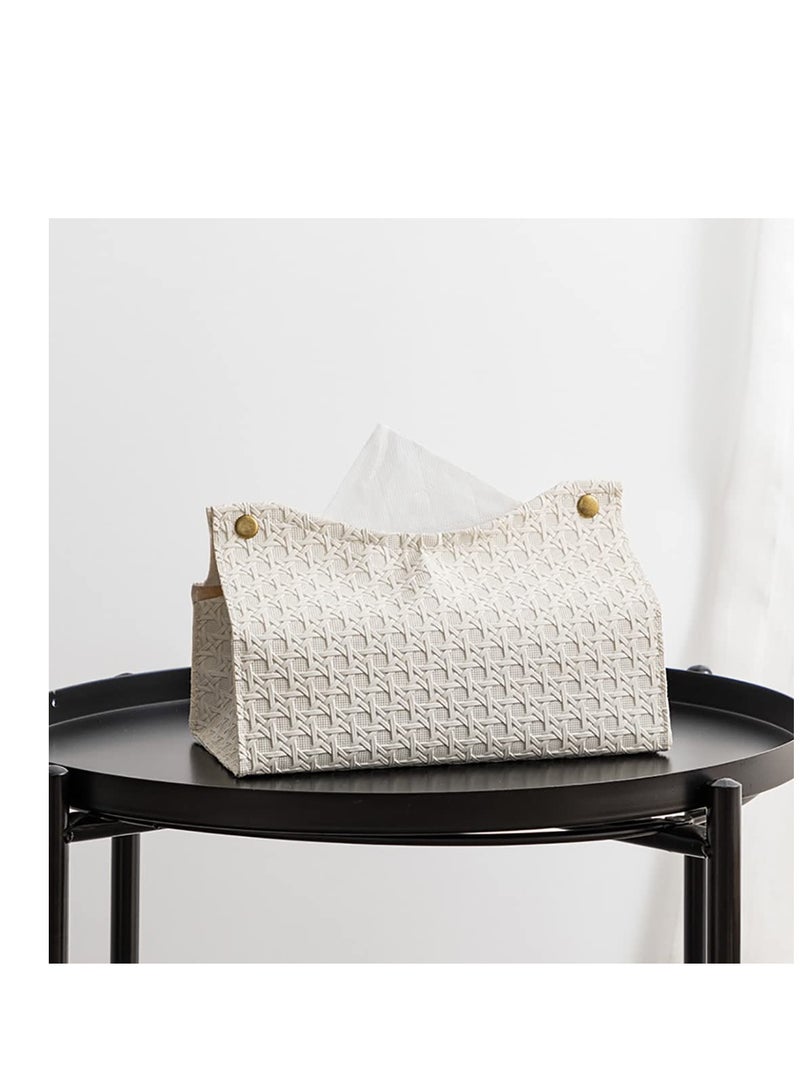 PU Leather Tissue Box, Rattan Style Tissue Box, Modern Facial Paper Organizer, Modern PU Leather Tissue Box, for Tabletop, Bathroom, Car, Office, Night Stands (Beige) - Image 2