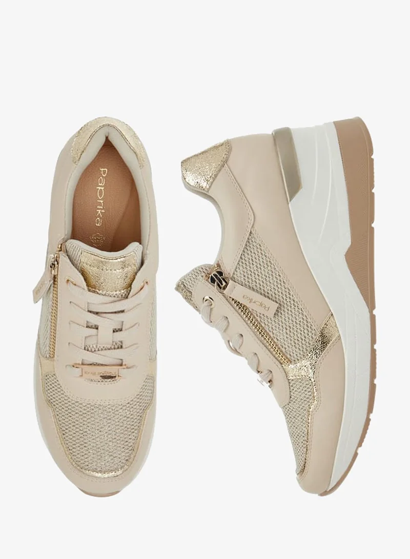 Paprika Women's Panelled Ankle Sneakers with Lace-Up Closure