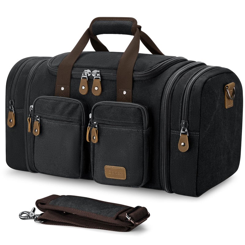 Gonex Canvas Duffle Bag for Travel, Expandable Water Resistant 50L Carry on Duffel Overnight Weekender Gym Bag with Wet Dry Separation Pocket & Suitcase Handle Sleeve, Dark Grey - Image 1