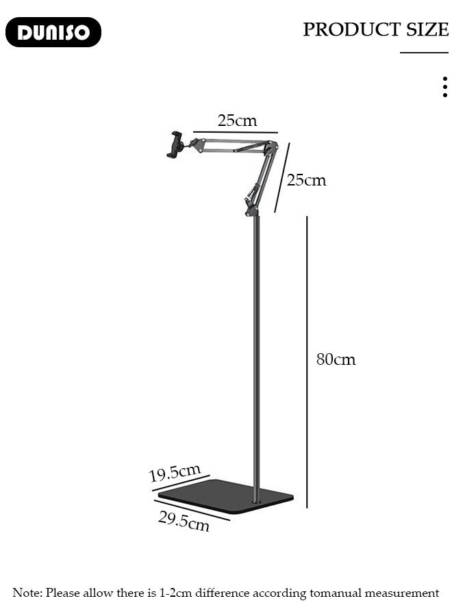 DUNISO Tablet Floor Stand with Stable Base Foldable 360 Degree Rotatable Adjustable Arm Stretchable Phone Stand for iPad/iPhoneX/iPad Pro or Other Devices - Image 2