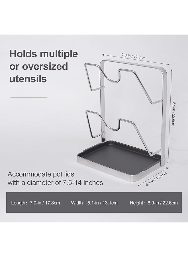 KASTWAVE Vertical Spoon Rest And Lid Stand, Dual Layer 304 Stainless Steel Pot Lid Holder For Stove Top, Kitchen Utensils Pot Lid Holder With Drip Tray, Kitchen Organizer For Counter, Silver - Image 5