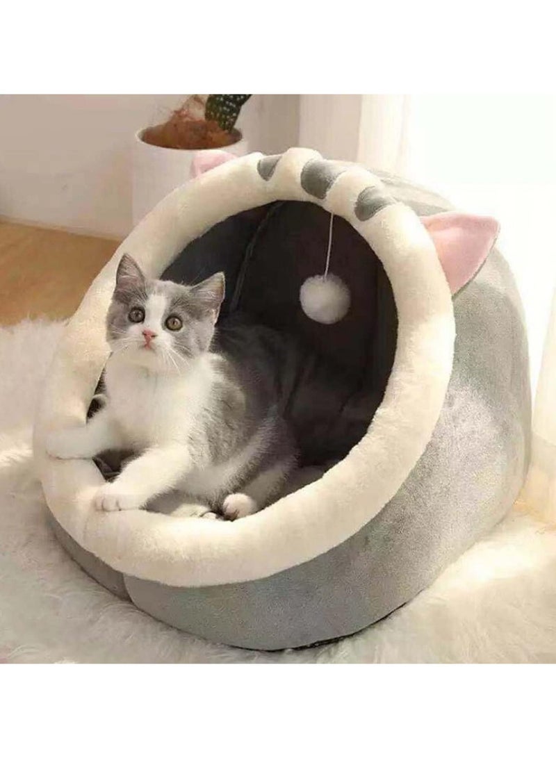 عام سرير القطط الداخلي، سرير القطط الصغير للكلاب، سرير قطة نصف مغلق مع كرات مبطنة مساحة حمام كبيرة للقطط سرير قطط لطيف ومريح مع ألواح قابلة للغسل والفصل - Image 1