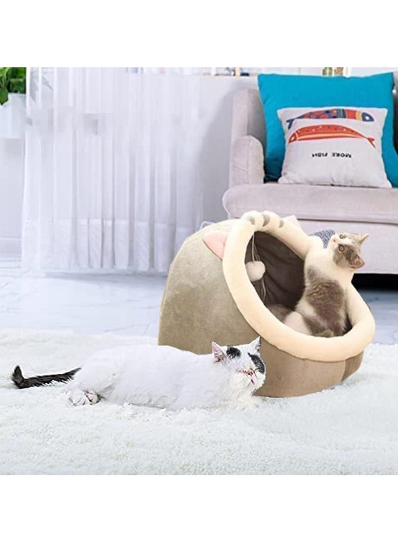 عام سرير القطط الداخلي، سرير القطط الصغير للكلاب، سرير قطة نصف مغلق مع كرات مبطنة مساحة حمام كبيرة للقطط سرير قطط لطيف ومريح مع ألواح قابلة للغسل والفصل - Image 4