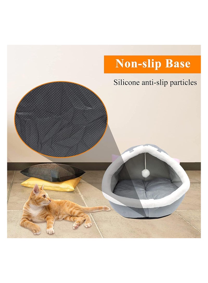 عام سرير القطط الداخلي، سرير القطط الصغير للكلاب، سرير قطة نصف مغلق مع كرات مبطنة مساحة حمام كبيرة للقطط سرير قطط لطيف ومريح مع ألواح قابلة للغسل والفصل - Image 5