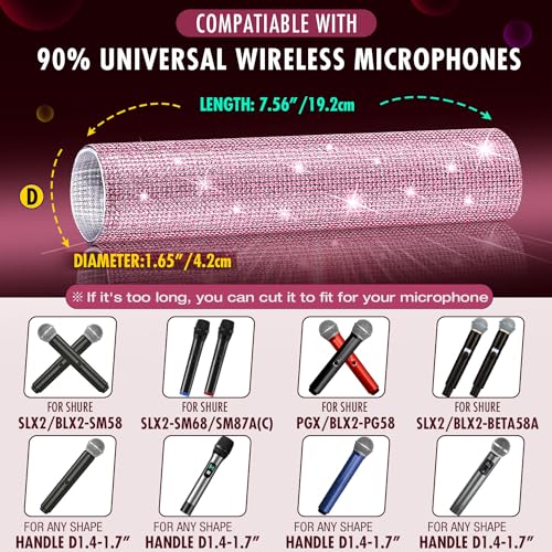 Facmogu MIC NOT Include Pink Microphone Decorative Sleeve, Wireless Microphone Cover, Pretend Glitter Bedazzled Microphones Sleeve, Sparkly Bling Rhinestones Mic Cover for Disco Stage Party & TV Show - Image 3