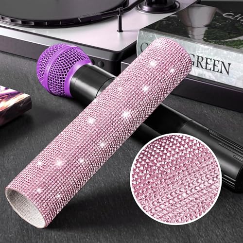 Facmogu MIC NOT Include Pink Microphone Decorative Sleeve, Wireless Microphone Cover, Pretend Glitter Bedazzled Microphones Sleeve, Sparkly Bling Rhinestones Mic Cover for Disco Stage Party & TV Show - Image 2