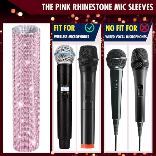 Facmogu MIC NOT Include Pink Microphone Decorative Sleeve, Wireless Microphone Cover, Pretend Glitter Bedazzled Microphones Sleeve, Sparkly Bling Rhinestones Mic Cover for Disco Stage Party & TV Show - Image 4