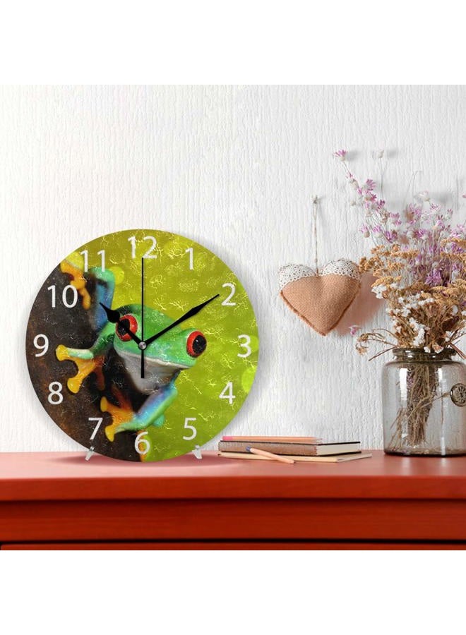 senya Red-Eye Tree Frog Design Round Wall Clock, Silent Non Ticking Oil Painting Decorative for Home Office School Clock Art - Image 2