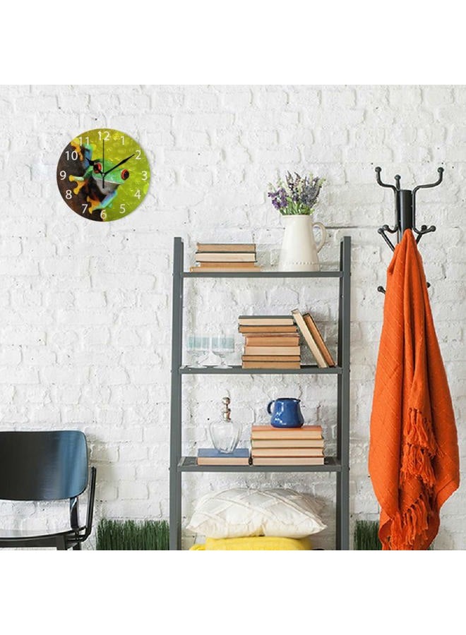senya Red-Eye Tree Frog Design Round Wall Clock, Silent Non Ticking Oil Painting Decorative for Home Office School Clock Art - Image 4