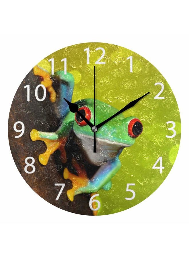 senya Red-Eye Tree Frog Design Round Wall Clock, Silent Non Ticking Oil Painting Decorative for Home Office School Clock Art - Image 1