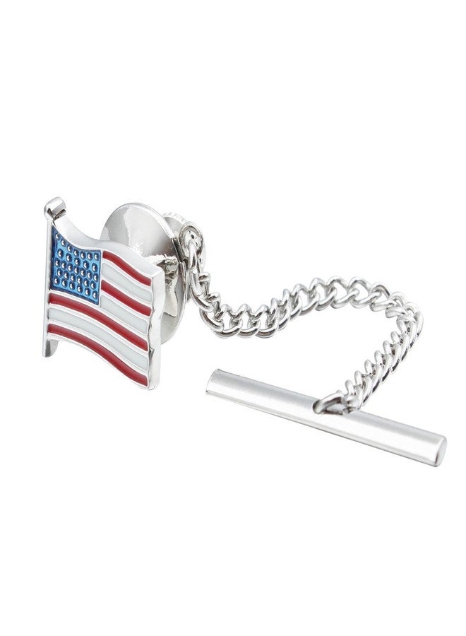 HAWSON American Flag Tie Tack with Chain Silver Tone Tie Pin Mens Accessories - Image 1
