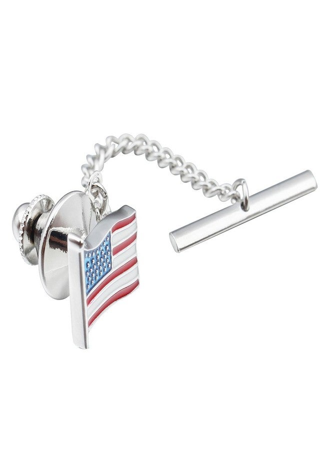 HAWSON American Flag Tie Tack with Chain Silver Tone Tie Pin Mens Accessories - Image 2
