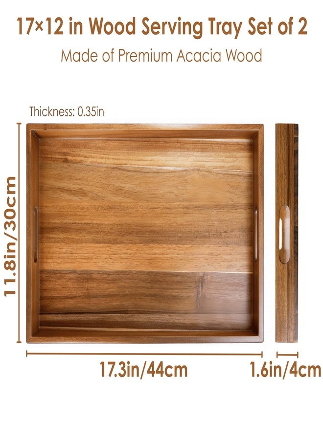 YOUEON 2 Pack 17 x 12 Inch Acacia Wood Serving Tray with Handles, Large Wooden Tray for Ottoman, Breakfast in Bed, Dinner, Coffee Table, Perfect for Living Room, Bedroom & Kitchen - Image 2