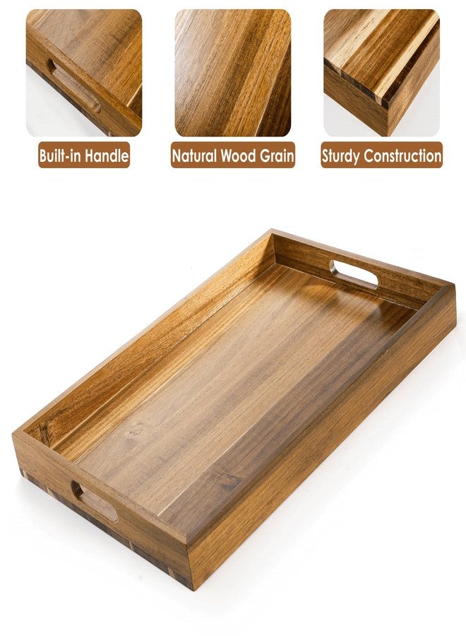 YOUEON 2 Pack 17 x 12 Inch Acacia Wood Serving Tray with Handles, Large Wooden Tray for Ottoman, Breakfast in Bed, Dinner, Coffee Table, Perfect for Living Room, Bedroom & Kitchen - Image 3