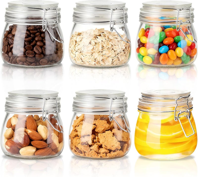 MEETOZ Clip Top Glass Jars - 500ml - 6 Pack,Clear Airtight Glass Storage,Reusable Mason Jar with,Perfect for Dry Food, Coffee Beans & Tea Bags | Kitchen Preserving & Spice Containers - Image 1