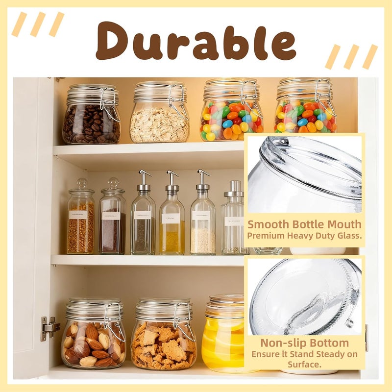 MEETOZ Clip Top Glass Jars - 500ml - 6 Pack,Clear Airtight Glass Storage,Reusable Mason Jar with,Perfect for Dry Food, Coffee Beans & Tea Bags | Kitchen Preserving & Spice Containers - Image 4