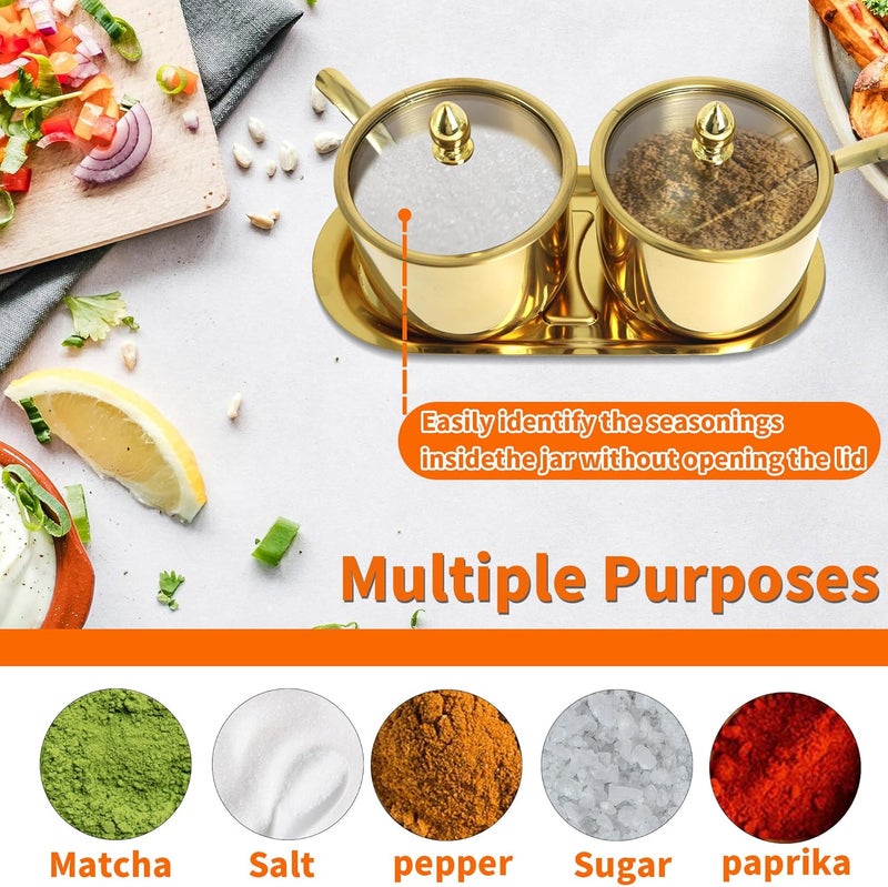 ACOSIY 2 Pack Gold Stainless Steel Sugar Bowl with Lid and Spoon, 10.5oz Small Sugar Container for Coffee Bar, Drum Shape Sugar Cube Holder, Spice Jars for Countertop, Kitchen Ghee Container (2) - Image 3