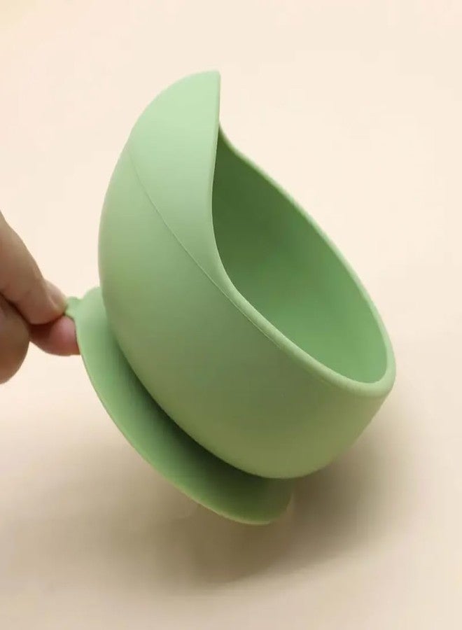Takositio Takositio Baby Bowls, Dinner Bowl and Wooden Handle Spoon for Eating Training, Silicone Dinnerware for Beginners, Small Mixing Bowls, First Stage Self Feeding Utensils (Green) - Image 5