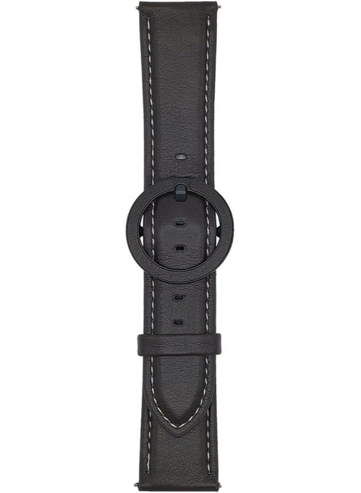 22mm Genuine Leather Watch Band – Replacement Strap with Stainless Steel Buckle – Compatible with Samsung Watch, Huawei Watch, Amazfit & Other Smartwatches Using 22mm Strap (Black, Ring Buckle) - Image 1