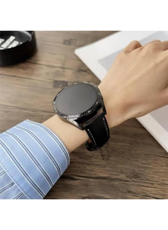 22mm Genuine Leather Watch Band – Replacement Strap with Stainless Steel Buckle – Compatible with Samsung Watch, Huawei Watch, Amazfit & Other Smartwatches Using 22mm Strap (Black, Ring Buckle) - Image 4