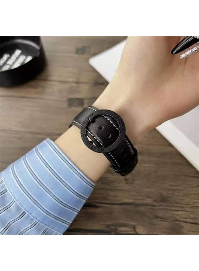 22mm Genuine Leather Watch Band – Replacement Strap with Stainless Steel Buckle – Compatible with Samsung Watch, Huawei Watch, Amazfit & Other Smartwatches Using 22mm Strap (Black, Ring Buckle) - Image 3