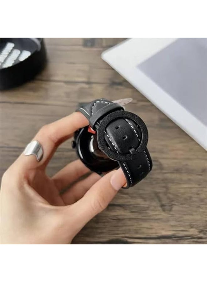 22mm Genuine Leather Watch Band – Replacement Strap with Stainless Steel Buckle – Compatible with Samsung Watch, Huawei Watch, Amazfit & Other Smartwatches Using 22mm Strap (Black, Ring Buckle) - Image 2
