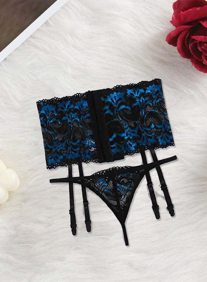 MARGOUN Women Large Lingerie Set Transparent Lace Lingerie Set Passion Outfit Sleepwear Babydoll Set Suspenders Deep V Bodysuit Corset Nightwear Blue - Image 3