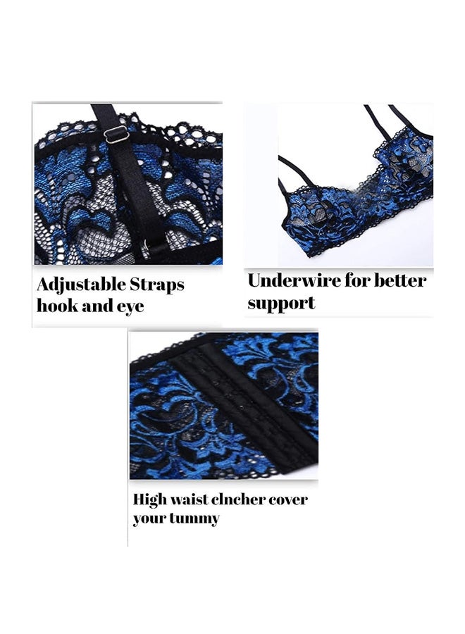 MARGOUN Women Large Lingerie Set Transparent Lace Lingerie Set Passion Outfit Sleepwear Babydoll Set Suspenders Deep V Bodysuit Corset Nightwear Blue - Image 5