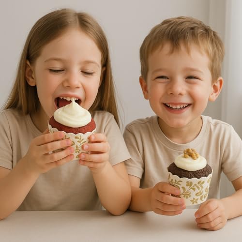 Esslly Muffin Paper Cup | Baking Cup Cake Mould - Disposable | Set of 100 | 60 Grams Capacity | Gold Floret | Greaseproof, High-Temperature Resistant, Standalone Design. - Image 2