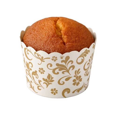 Esslly Muffin Paper Cup | Baking Cup Cake Mould - Disposable | Set of 100 | 60 Grams Capacity | Gold Floret | Greaseproof, High-Temperature Resistant, Standalone Design. - Image 1