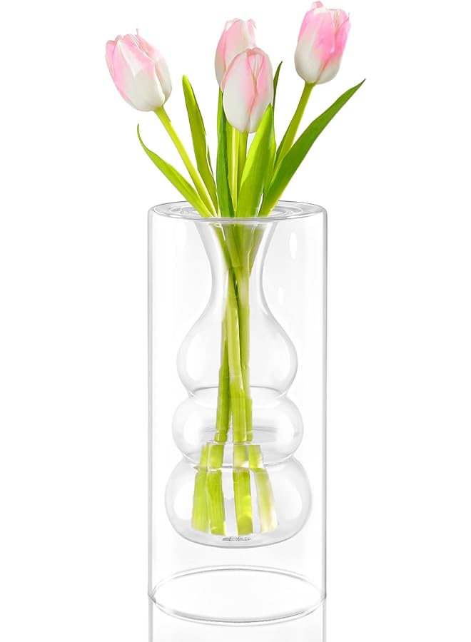 The Bros مزهرية زهور زجاجية شفافة على شكل فقاعات، مزهرية زجاجية حديثة مصنوعة يدويًا ومجوفة للزينة في حفلات الزفاف، ديكور منزلي لباقة صغيرة. - Image 1