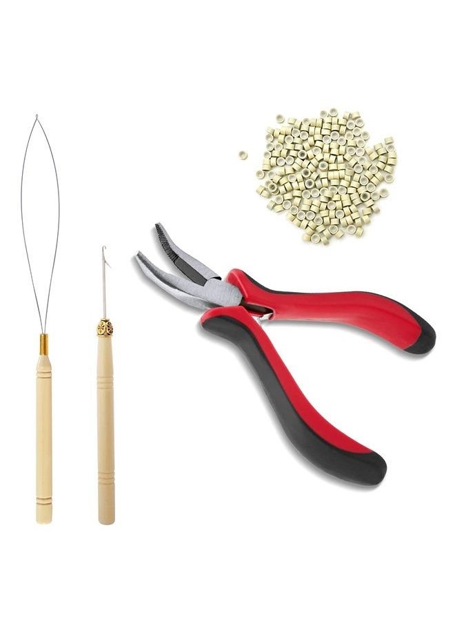 Business King - Hair Extension Tool Kit, Bead Device Tool, Silicone Lined Links Beads, Curved Hair Plier, for Tinsel and Feather Hair Extensions or Removal (Beige) - Image 1