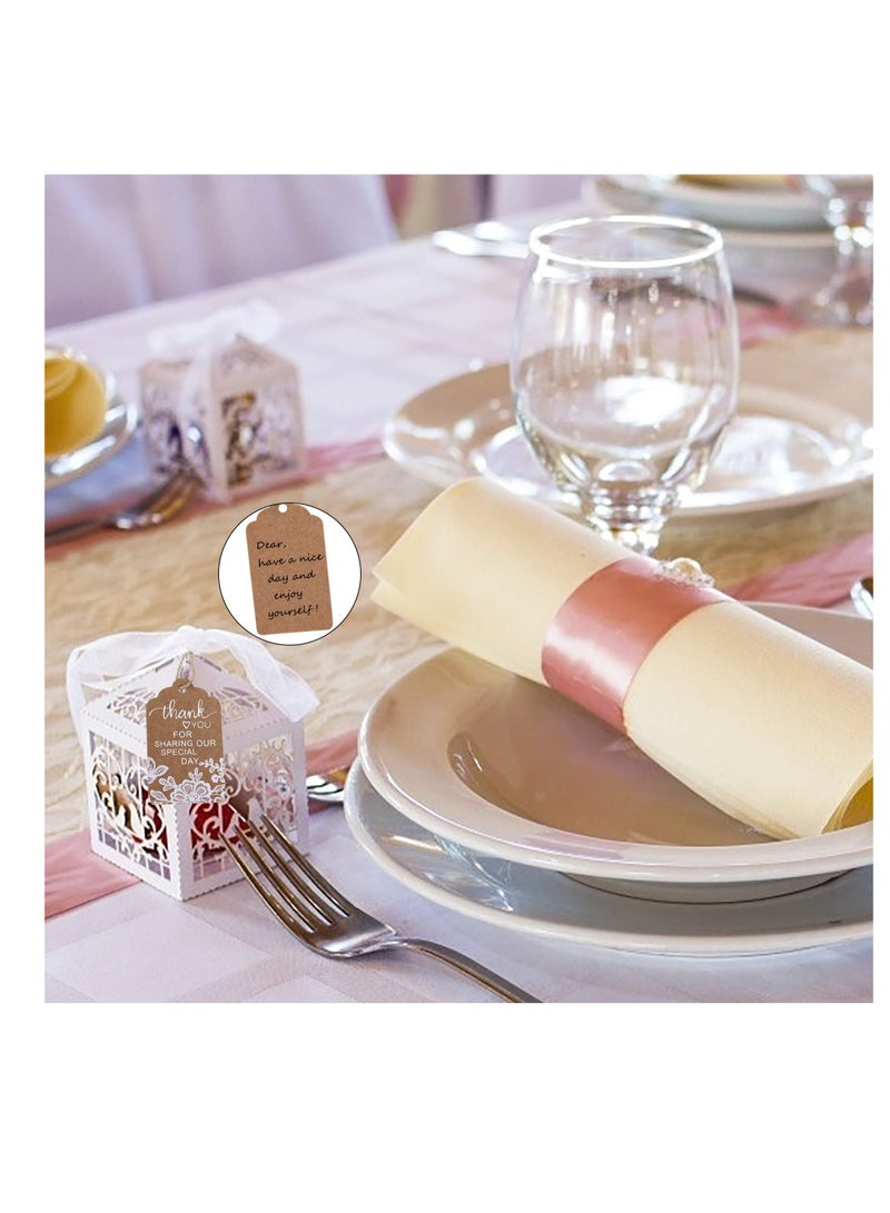 Excefore 100 Pcs Kraft Gift Paper Tags, White Lace Print Hang Tag with 40 Meters Hemp Rope, Thank You for Sharing Our Special Day" Rectangle Brown Tags, Suitable for Gifts Wrapping, Craft Project - Image 3