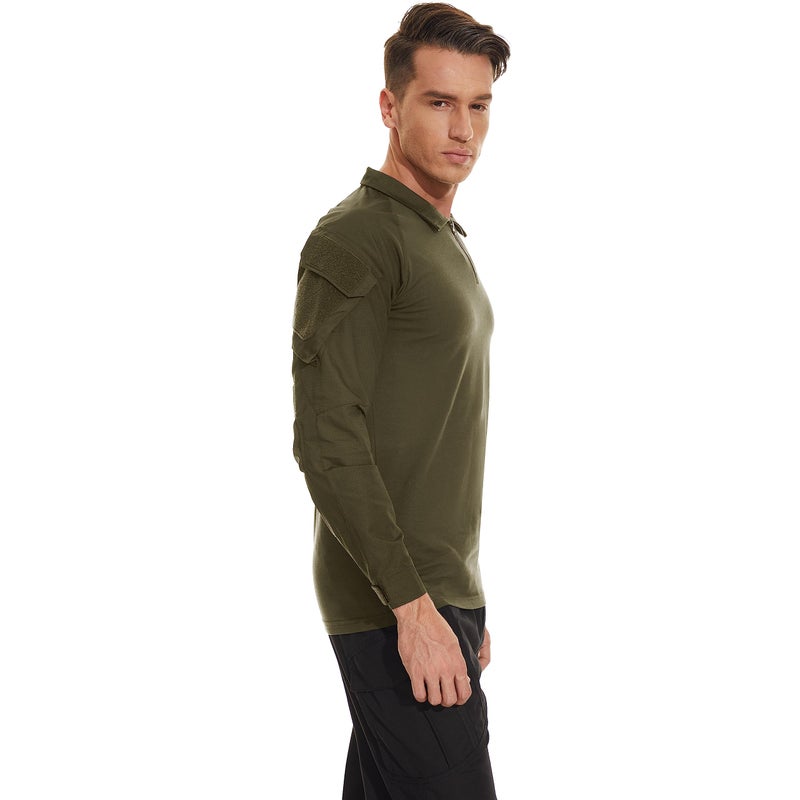 TACVASEN Tactical Shirt for Men 1/4 Zip Combat Shirt Long Sleeve with Pockets Army Pullover Military Lightweight Hiking Shooting Training Green M - Image 3