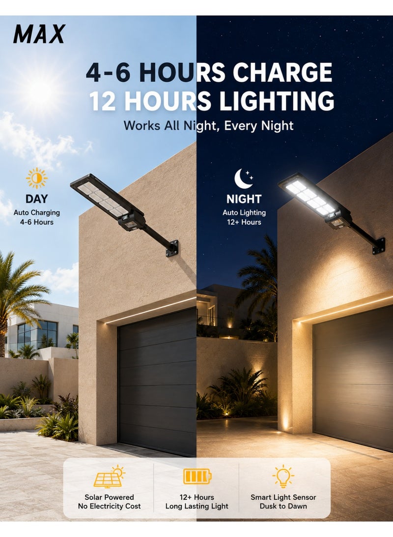 MAX 1000W Solar LED Street Light, 6500K Bright White, IP65 Waterproof, Motion Sensor, Remote Control, Dusk to Dawn, No Wiring, Outdoor Security Light for Villa, Garden, Driveway, Parking Lot & Yard - Image 2