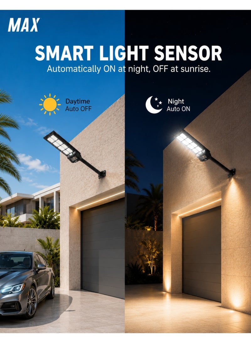 MAX 1000W Solar LED Street Light, 6500K Bright White, IP65 Waterproof, Motion Sensor, Remote Control, Dusk to Dawn, No Wiring, Outdoor Security Light for Villa, Garden, Driveway, Parking Lot & Yard - Image 4
