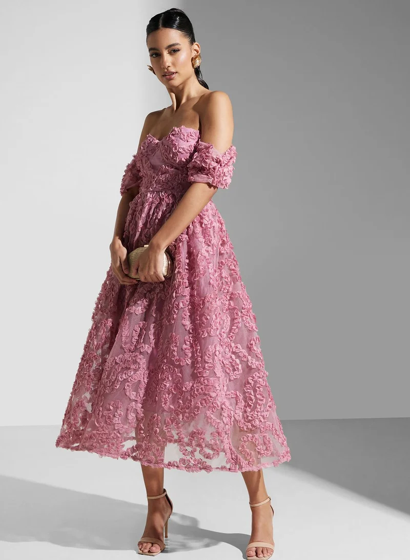 True Decadence Floral Off-Shoulder Dress