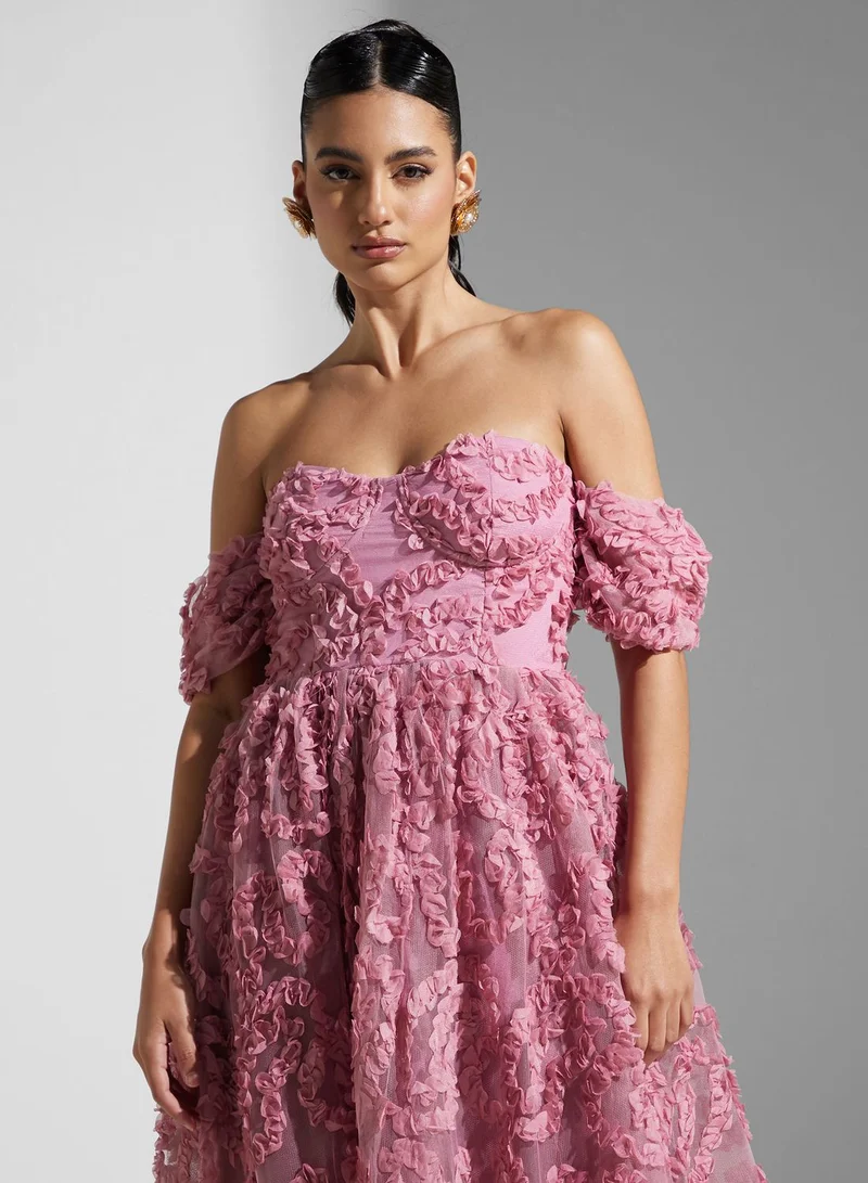 True Decadence Floral Off-Shoulder Dress