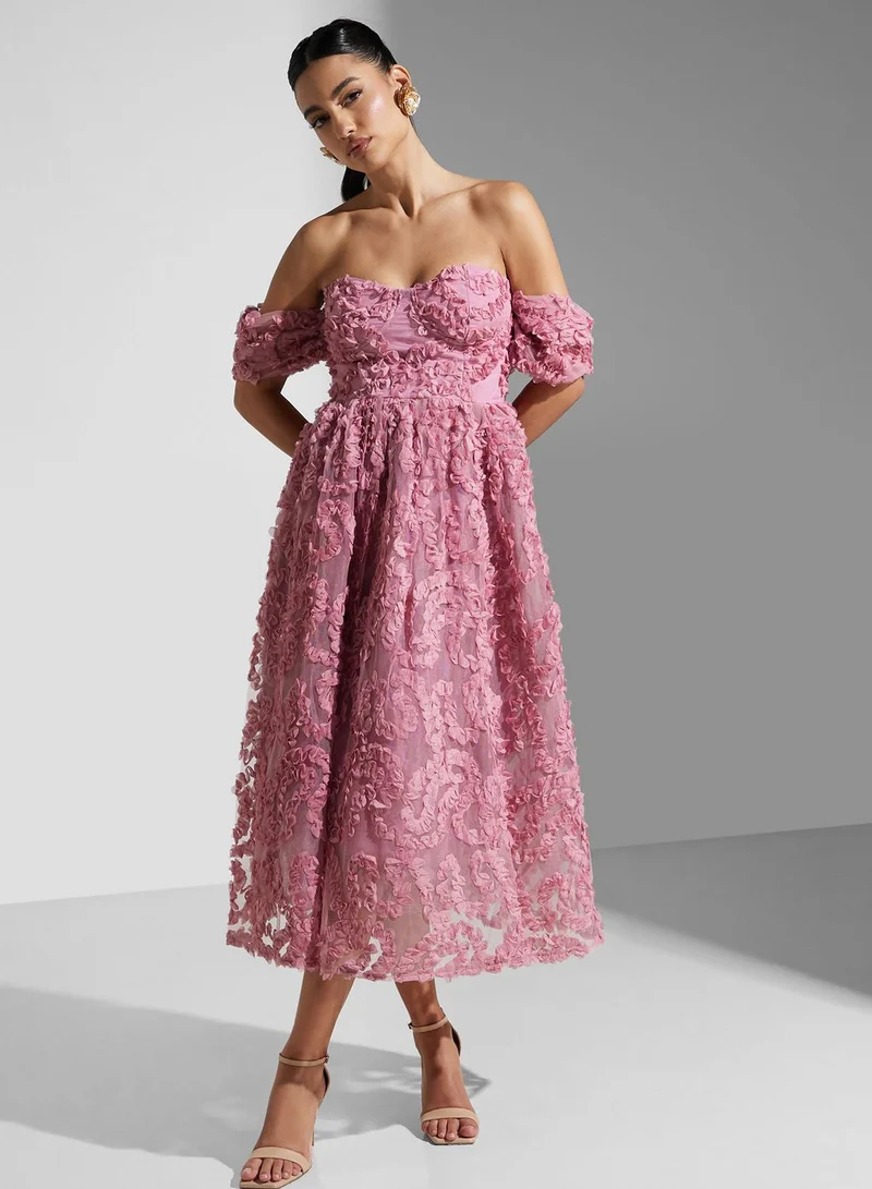 True Decadence Floral Off-Shoulder Dress
