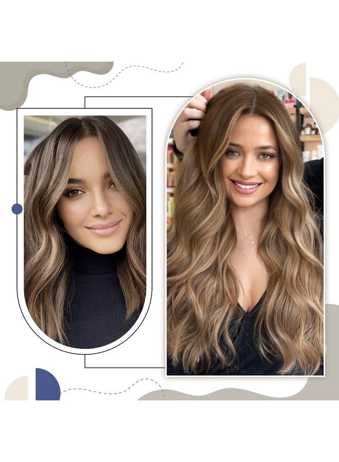 LaaVoo Tape In Hair Extensions Real Human Hair 22 Inch Brown Balayage Ombre Tape In Hair Extensions Human Hair Silky Straight Medium Brown Mix Golden Brown 50G 20Pcs  - Image 4