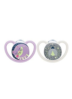 NUK NUK Space Orthodontic Silicone Soother (Night Glow In The Dark) Cat And Firefly Pack Of 2  - Image 1