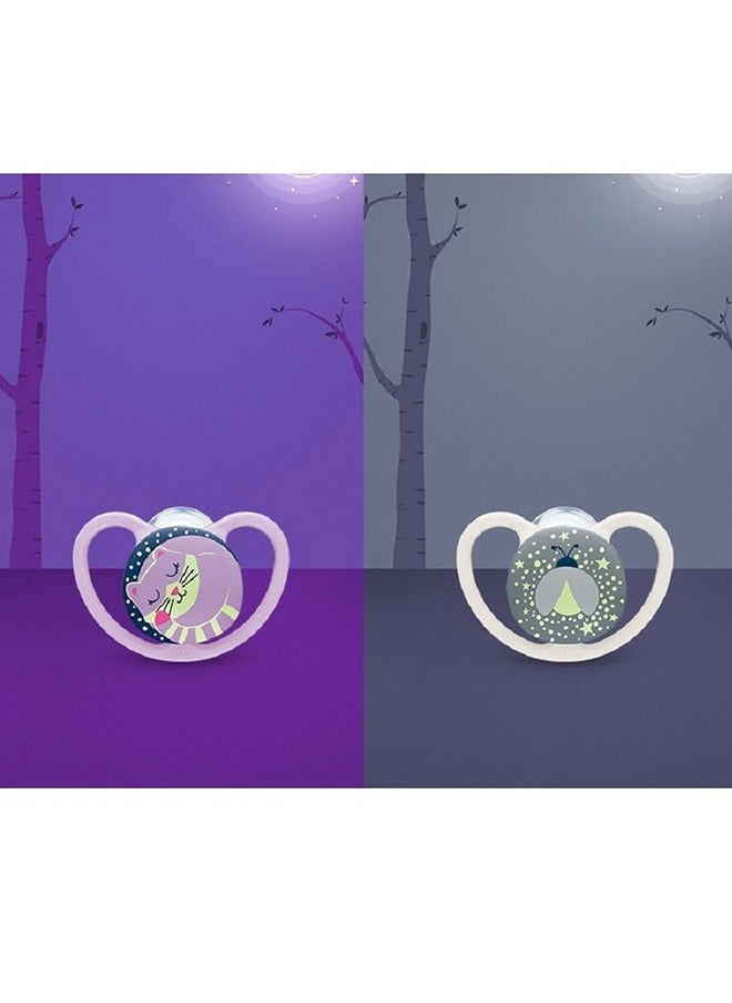 NUK NUK Space Orthodontic Silicone Soother (Night Glow In The Dark) Cat And Firefly Pack Of 2  - Image 3