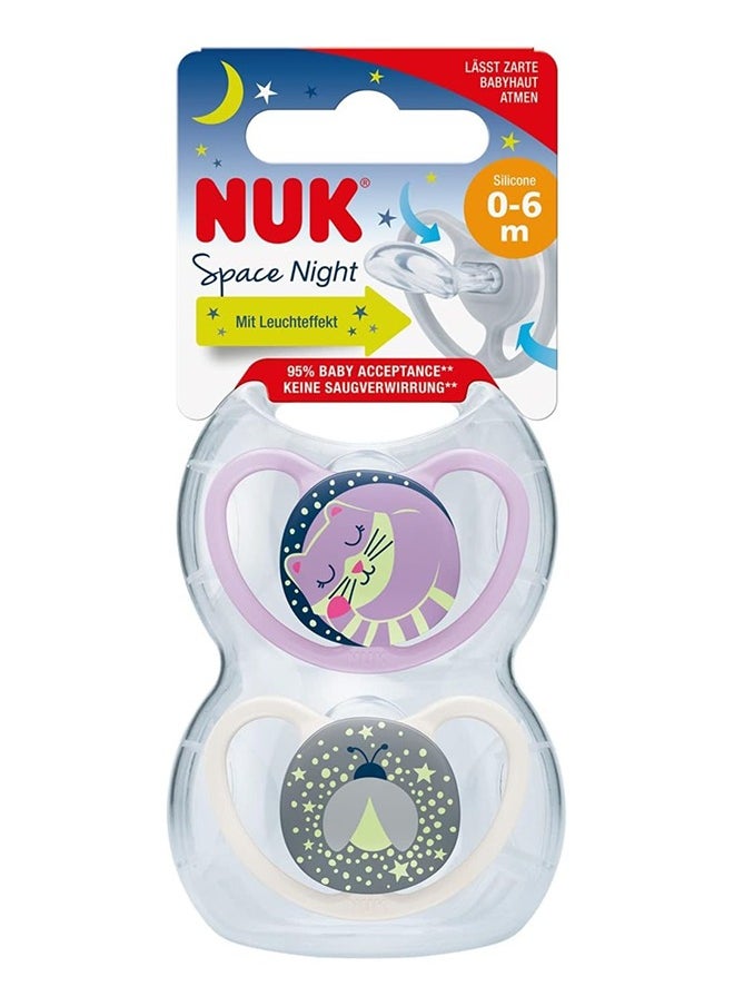 NUK NUK Space Orthodontic Silicone Soother (Night Glow In The Dark) Cat And Firefly Pack Of 2  - Image 4