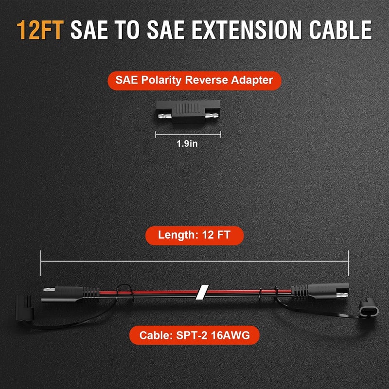 Magic Mask 12FT 16AWG SAE Extension Cable, SAE Connector Cable Quick Disconnect Connector 16AWG, for Automotive, Solar Panel Panel Plug - Image 2