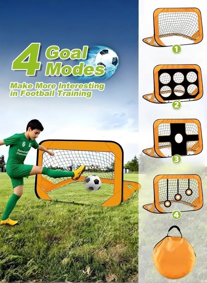 والالا أهداف كرة قدم للأطفال، 4 في 1 أهداف كرة قدم قابلة للطي مع حقيبة حمل، أعمدة مرمى كرة قدم محمولة، شبكة كرة قدم للتدريب الداخلي والخارجي للأولاد والبنات، برتقالي - Image 1