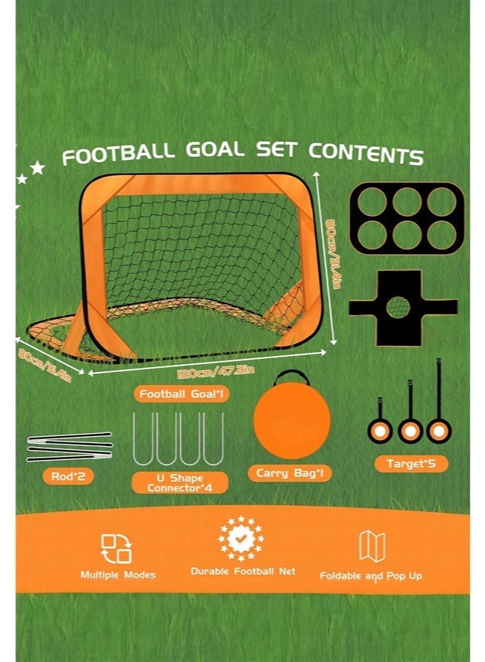 والالا أهداف كرة قدم للأطفال، 4 في 1 أهداف كرة قدم قابلة للطي مع حقيبة حمل، أعمدة مرمى كرة قدم محمولة، شبكة كرة قدم للتدريب الداخلي والخارجي للأولاد والبنات، برتقالي - Image 4